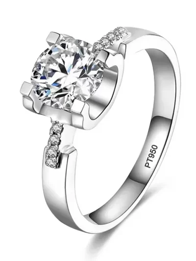 Platinum 2ct Moissanite Round Cut Diamond Ring