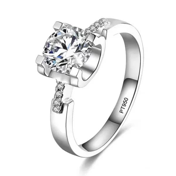 Platinum 2ct Moissanite Round Cut Diamond Ring