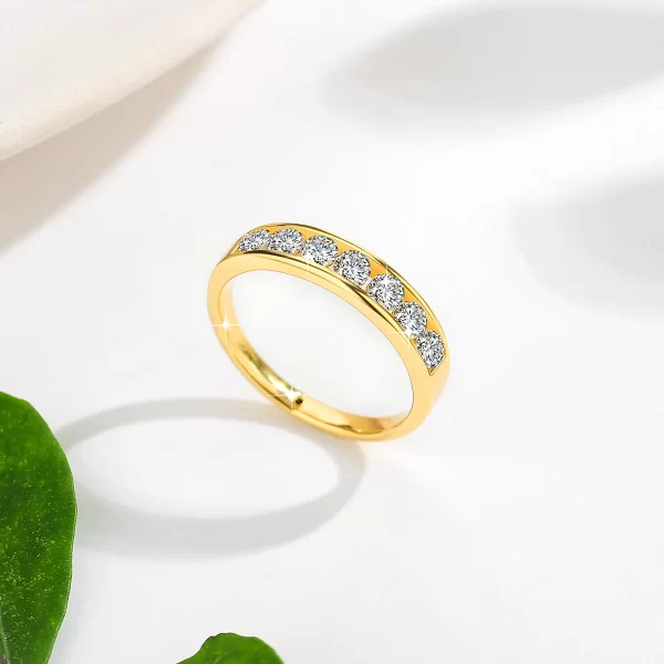 14k Gold 7 Stone Moissanite Diamond Wedding Band - Image 3
