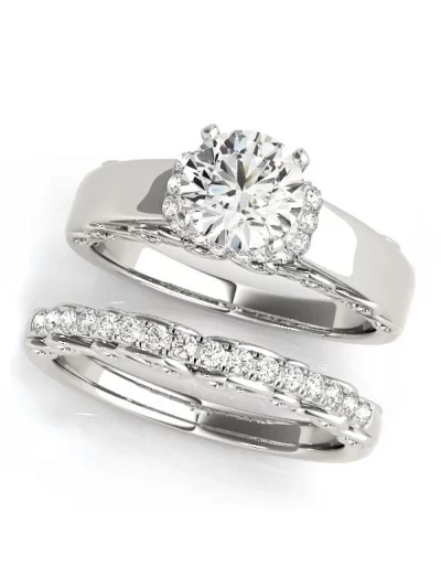 1 Ct Moissanite Diamond Round Cut 925 Sterling Silver Solitaire Engagement Ring Set