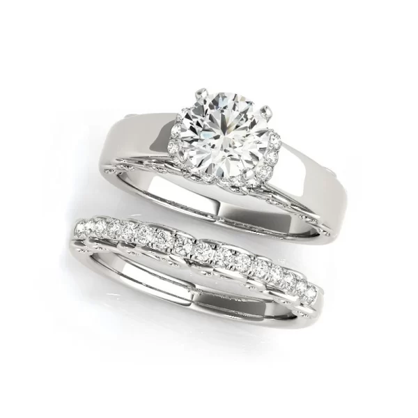 1 Ct Moissanite Diamond Round Cut 925 Sterling Silver Solitaire Engagement Ring Set