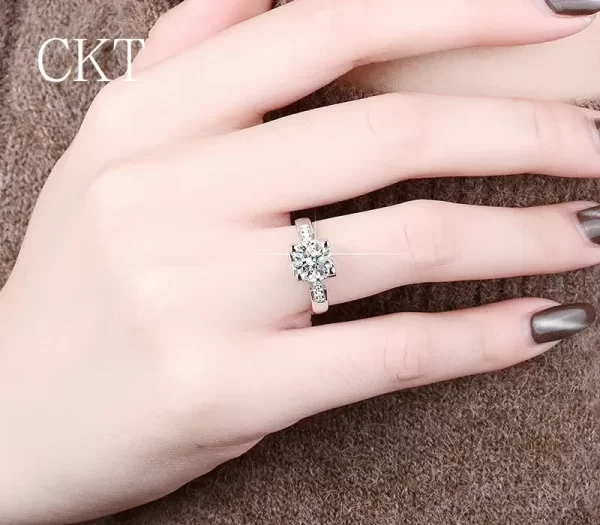 Platinum 2ct Moissanite Round Cut Diamond Ring - Image 5