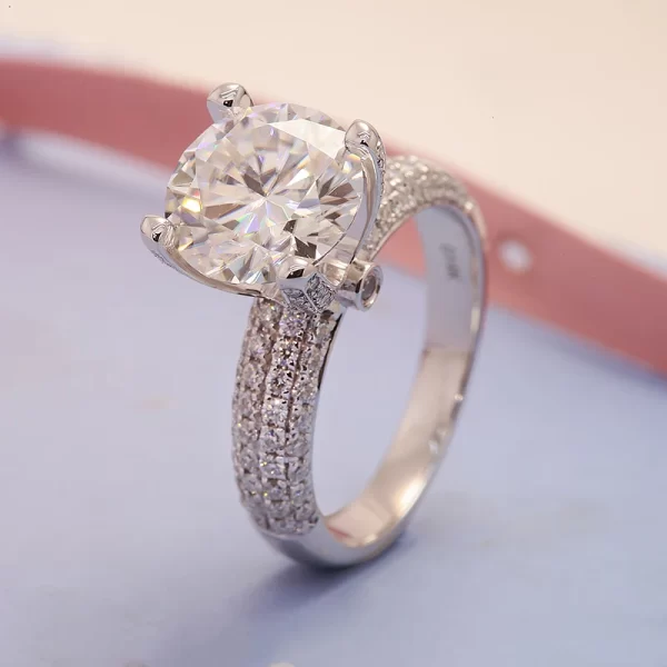 3.0ct F Color Round Excellent Cut CVD Lab Grown Diamond Engagement Ring 14K White Gold - Image 4