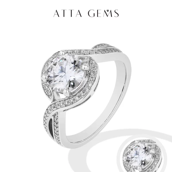 ATTA GEMS Luxury 1.5 CT Moissanite Ring Round Cut D VVS1 Sterling Silver Engagement Ring - Image 2