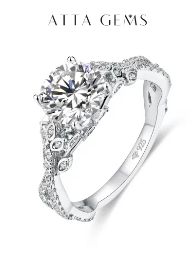 ATTA GEMS Moissanite Round Cut VVS1 Diamond Engagement 14K Real Gold