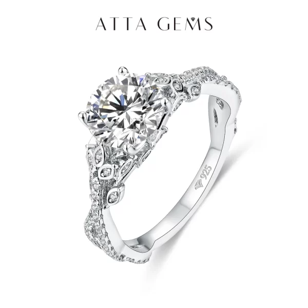 ATTA GEMS Moissanite Round Cut VVS1 Diamond Engagement 14K Real Gold