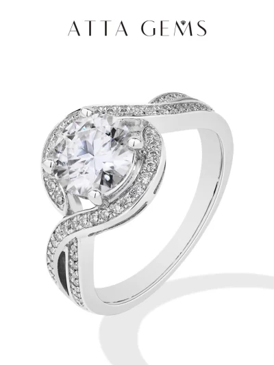 ATTA GEMS Luxury 1.5 CT Moissanite Ring Round Cut D VVS1 Sterling Silver Engagement Ring