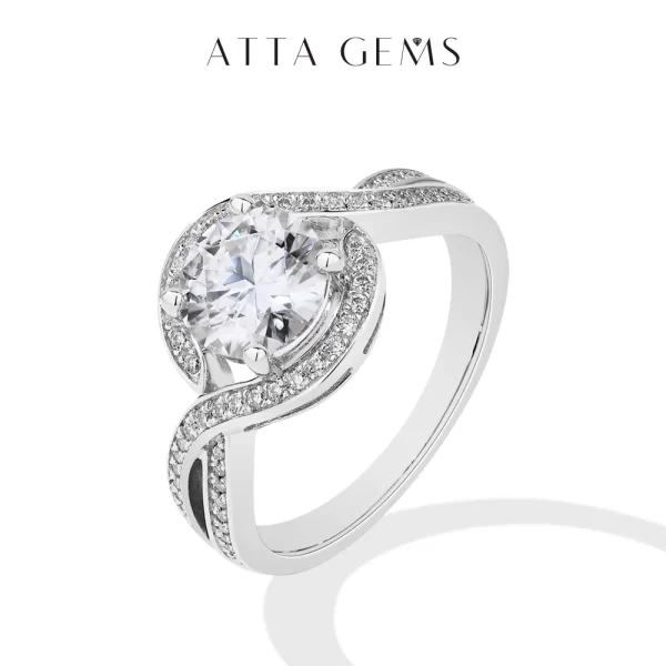 ATTA GEMS Luxury 1.5 CT Moissanite Ring Round Cut D VVS1 Sterling Silver Engagement Ring
