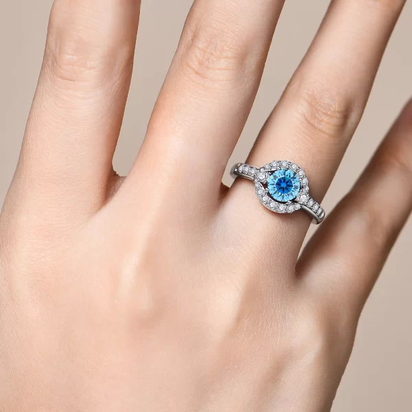 ATTA GEMS 1.0CT Round Cut Blue Moissanite Ring 18K Gold Plated Engagement Ring - Image 4