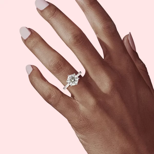 DEZO Classic Six Prongs Round Cut 2ct Solitaire Moissanite Engagement Ring - Image 3