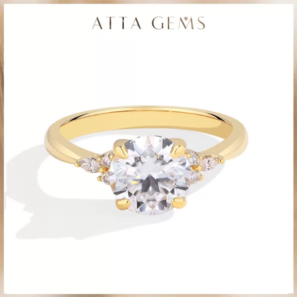 ATTA GEMS Round Cut 2.0CT Moissanite 14K Yellow Gold Engagement Ring - Image 2