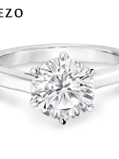 DEZO Classic Six Prongs Round Cut 2ct Solitaire Moissanite Engagement Ring