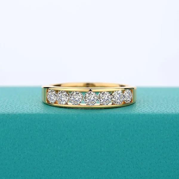 14k Gold 7 Stone Moissanite Diamond Wedding Band - Image 4