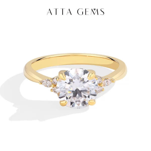 ATTA GEMS Round Cut 2.0CT Moissanite 14K Yellow Gold Engagement Ring