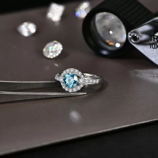 ATTA GEMS 1.0CT Round Cut Blue Moissanite Ring 18K Gold Plated Engagement Ring - Image 3