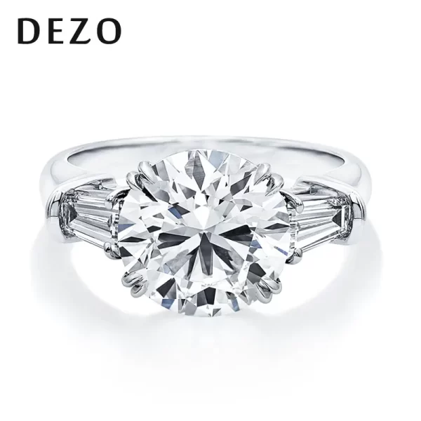 DEZO 3 Stone 5 ct Moissanite Engagement Ring