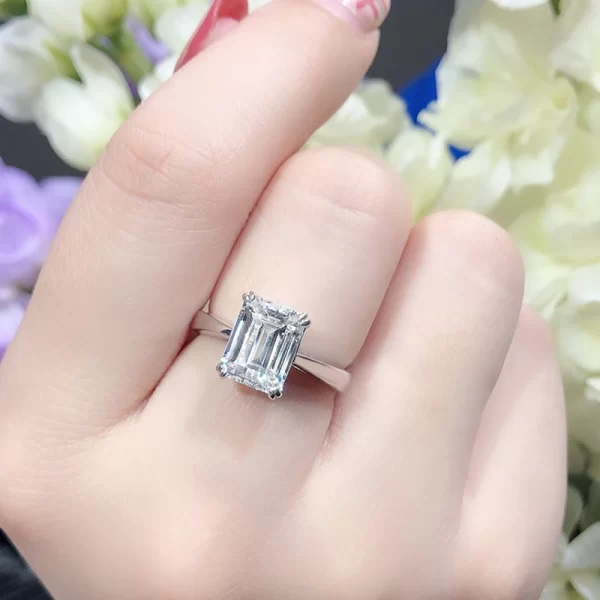 2 ct Emerald Cut Lab Grown Diamond Solitaire Engagement Ring - Image 3